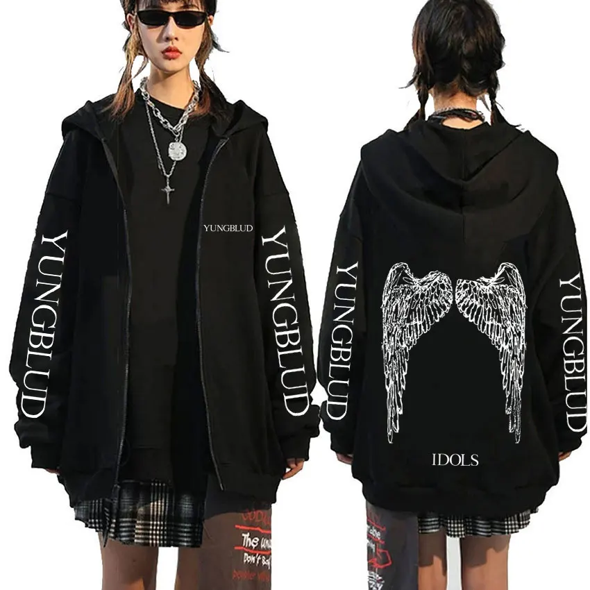 Yungblud IDOLS Wings Album Tour 2025 Zipper Hoodie Male Oversized Zip Up Jacket Men Women Clothing Hip Hop Hoodies Streetwear