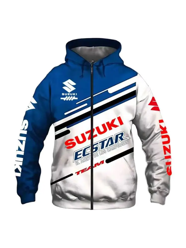 Suzuki Men's Outdoor Motorcycle Hoodie Cycling Sports Zipper Sweatshirt Fashionable Street Print Graphic Casual Men's Hoodie
