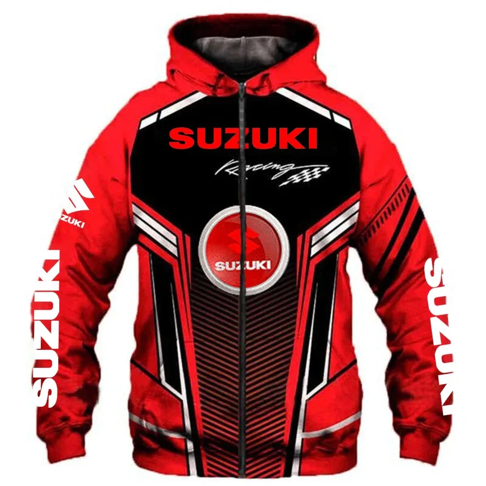 Suzuki Men's Outdoor Motorcycle Hoodie Cycling Sports Zipper Sweatshirt Fashionable Street Print Graphic Casual Men's Hoodie