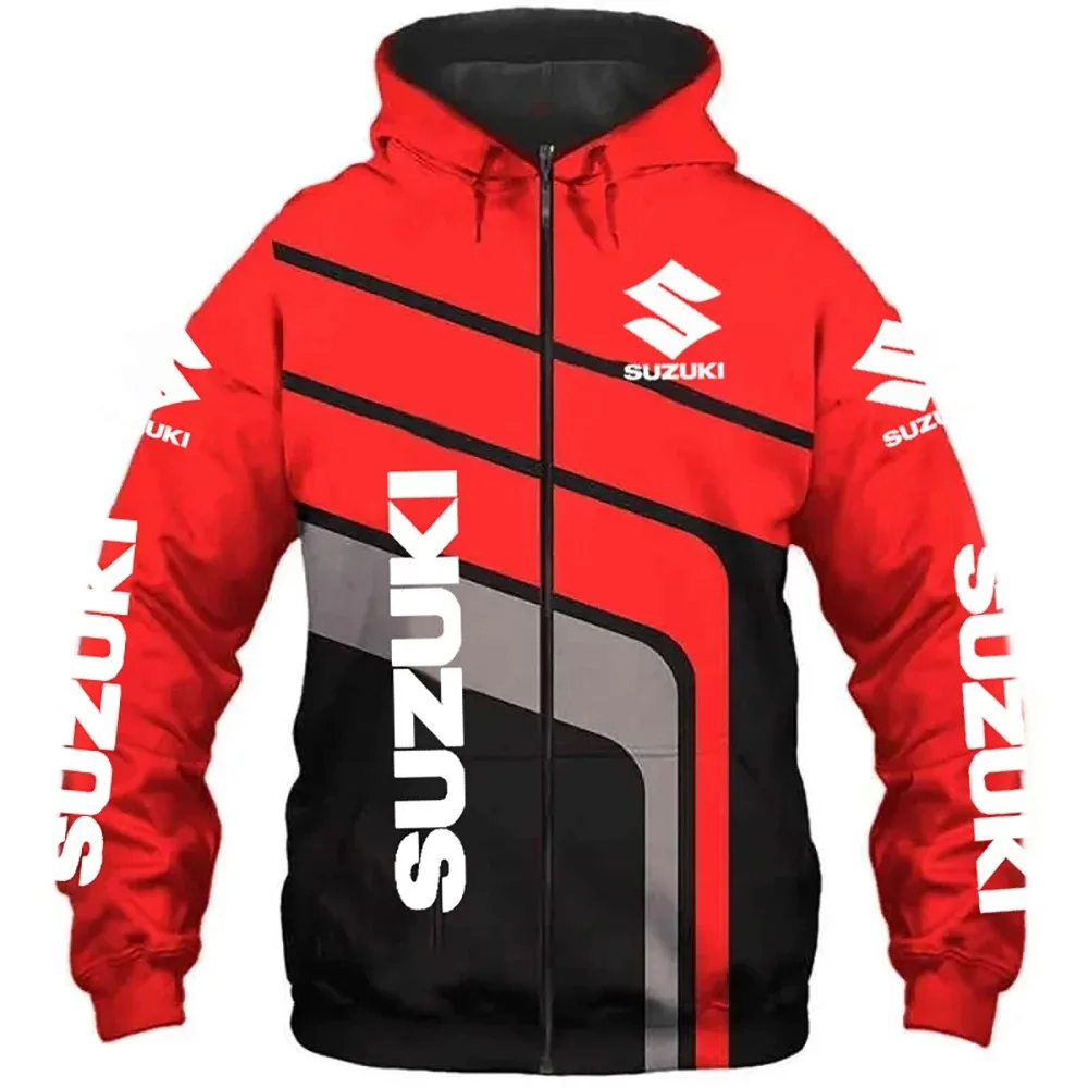 Suzuki Men's Outdoor Motorcycle Hoodie Cycling Sports Zipper Sweatshirt Fashionable Street Print Graphic Casual Men's Hoodie
