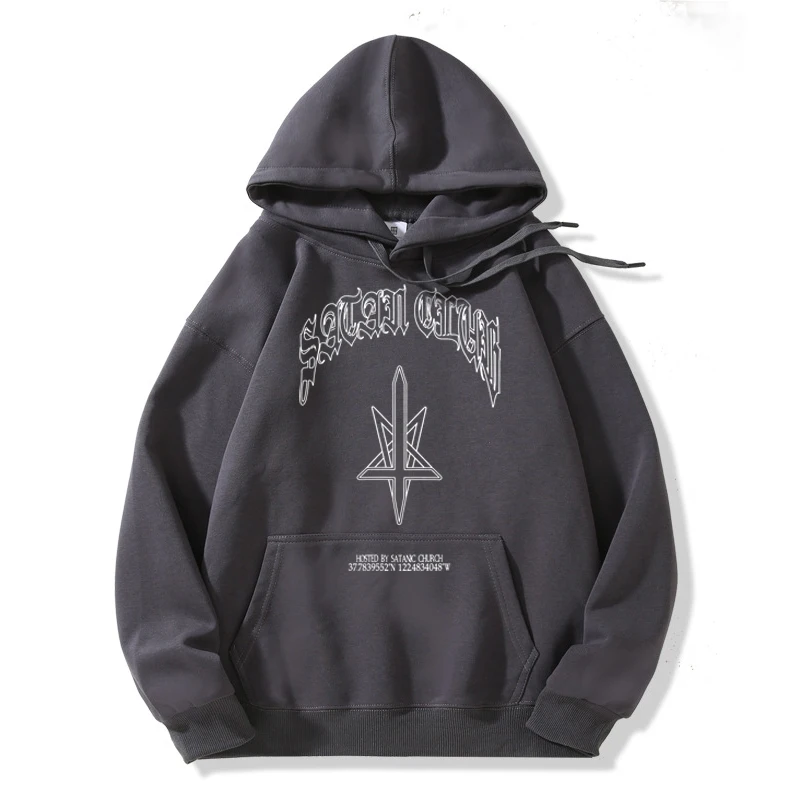 Hip Hop Streetwear Men Hoodies Satan Club Graphic Print Hooded Women Unisex Autumn Winter Punk Sweatshirts Y2K Coat Clothes Goth
