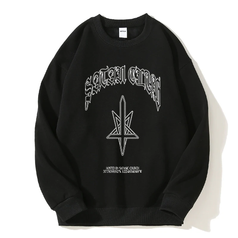Hip Hop Streetwear Men Hoodies Satan Club Graphic Print Hooded Women Unisex Autumn Winter Punk Sweatshirts Y2K Coat Clothes Goth