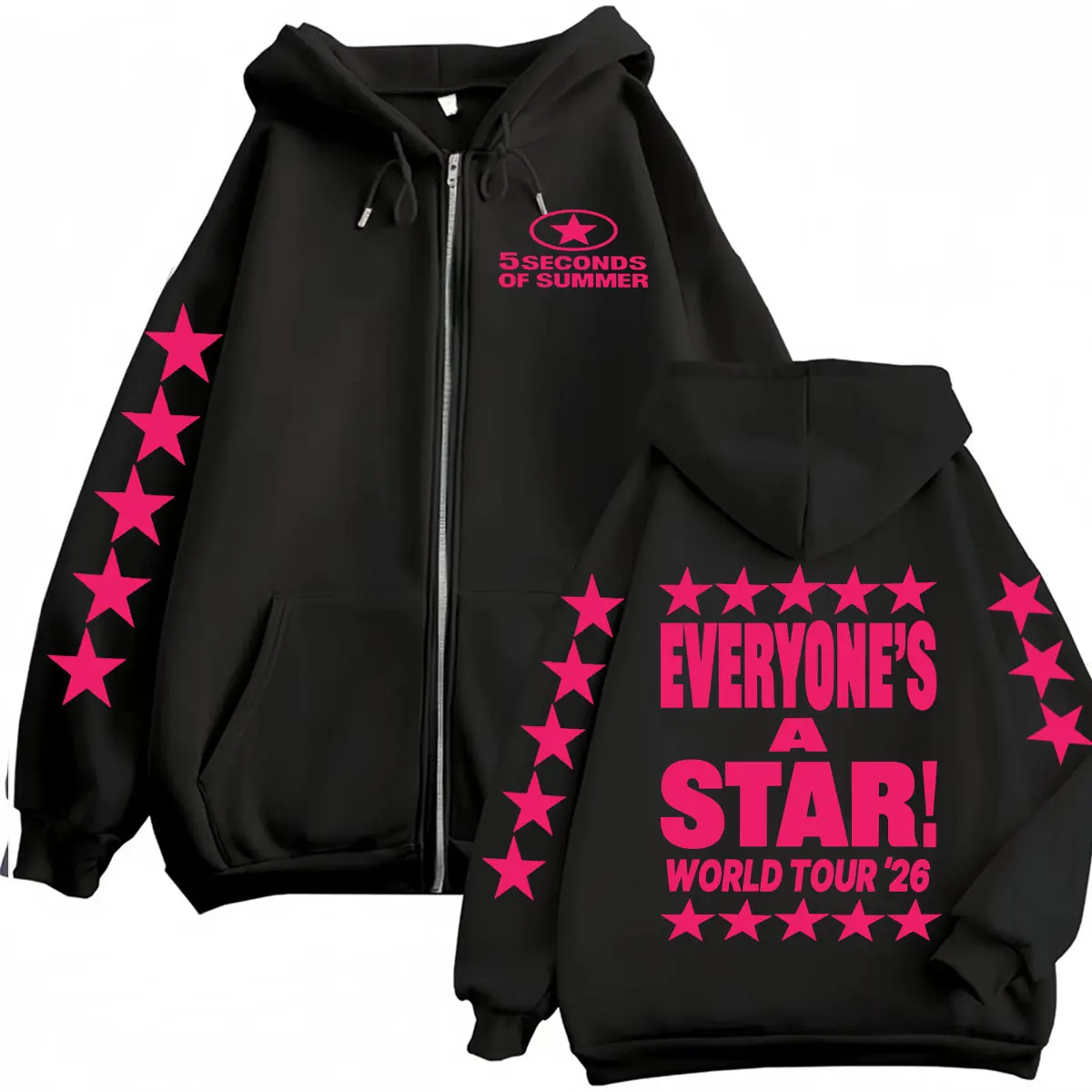5 Seconds of Summer Everyone's A Star Zipper Hoodie Men Women Casual Fleece Jacket Sweatshirt Hip Hop Pop Music Zip Up Pullovers