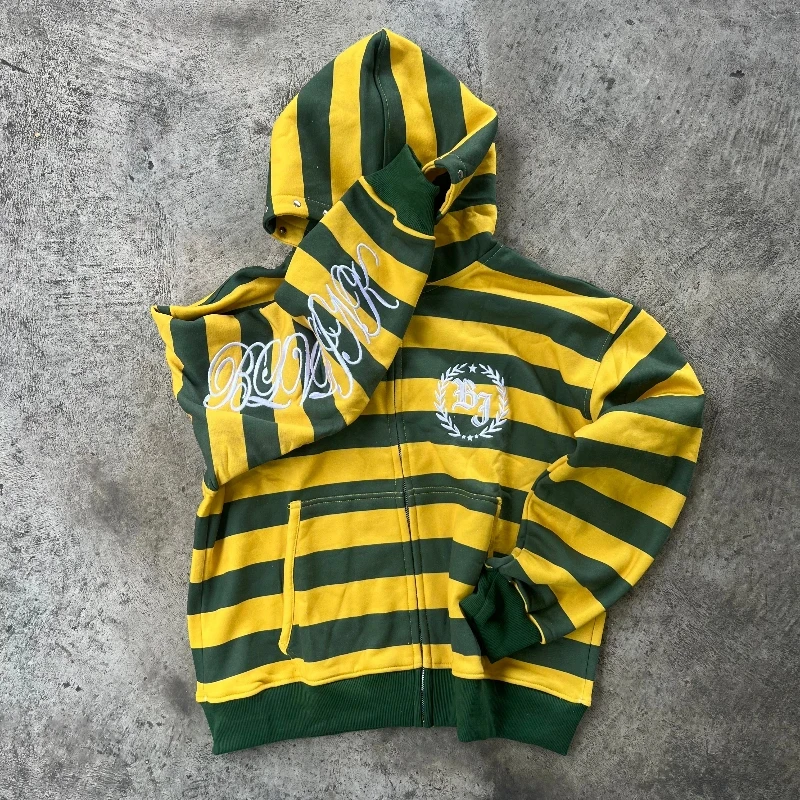 Y2K Retro Kid Zipper Hoodie Stripe Rivet Letter Embroidery Pattern Sweatshirt Men HipHop Fashion Streetwear Unisex Women Clothes