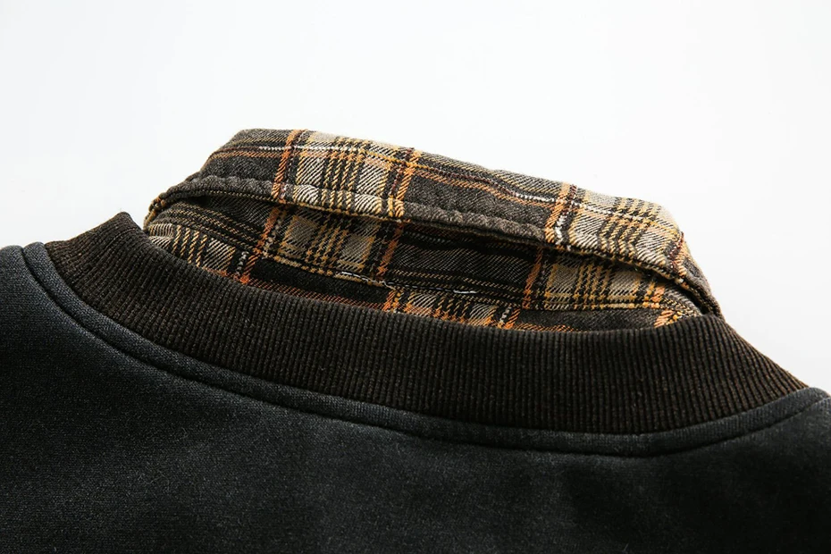 Plaid Splicing Sweatshirt Men Oversized Harajuku Hip Hop Streetwear Pullover Hoodie Fake Two Piece Loose Y2K Hoodie Male