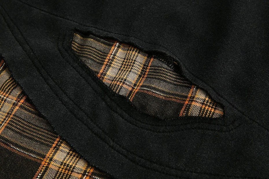 Plaid Splicing Sweatshirt Men Oversized Harajuku Hip Hop Streetwear Pullover Hoodie Fake Two Piece Loose Y2K Hoodie Male