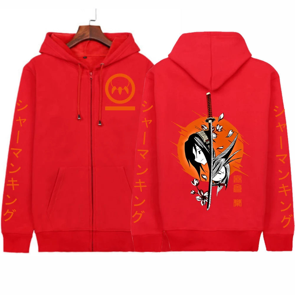 Anime Shaman King Yoh Asakura Zipper Hoodies Coat Cosplay Loog Sleeve Gift Clothes Student Men Women zipper jacket coats