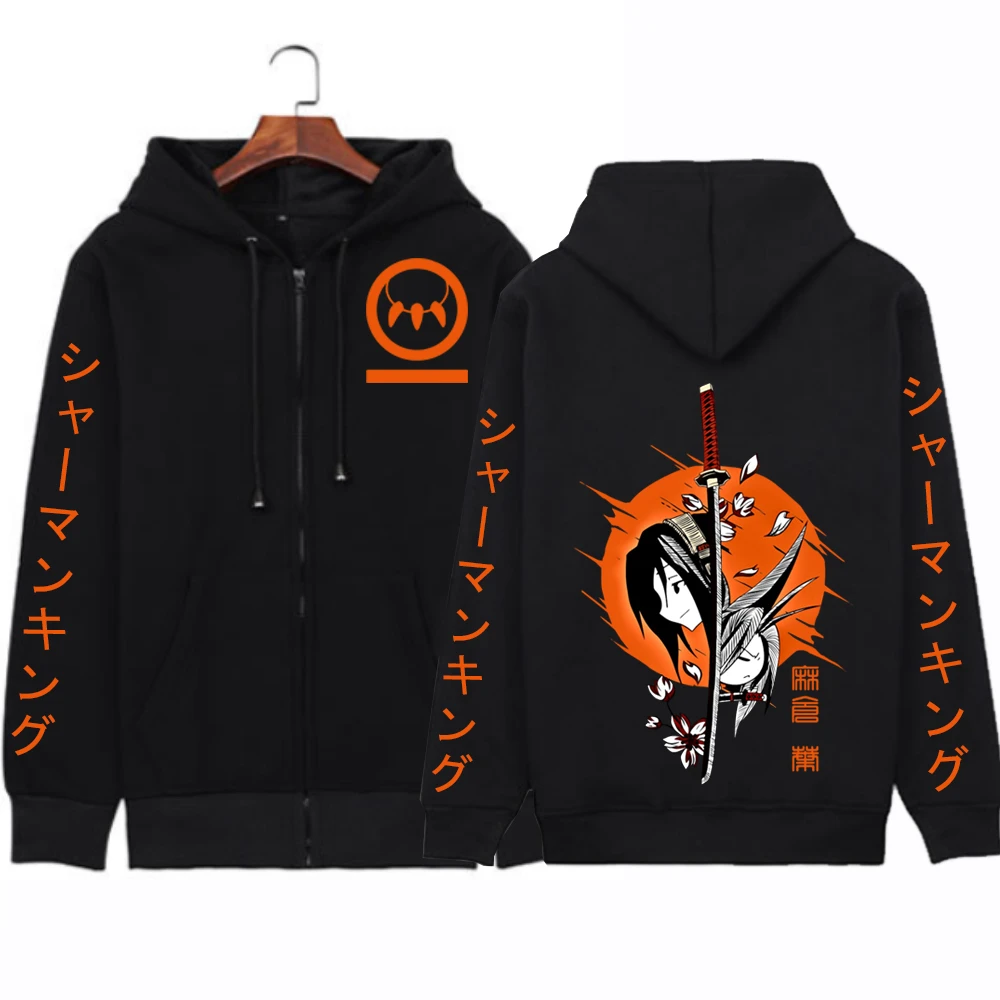 Anime Shaman King Yoh Asakura Zipper Hoodies Coat Cosplay Loog Sleeve Gift Clothes Student Men Women zipper jacket coats