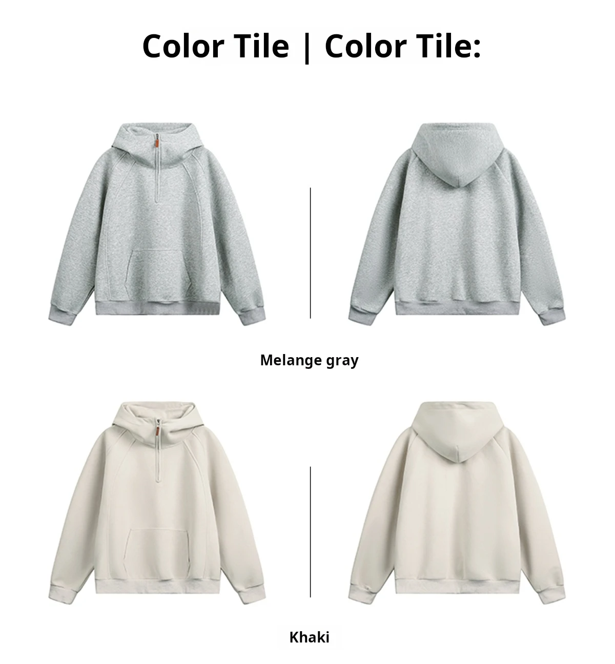 HANGLU 2025 Men Women Heavyweight Half Zip Hoodie Ribbed High Neck Minimalist Streetwear Couple Unisex Pullover Sweatshirt