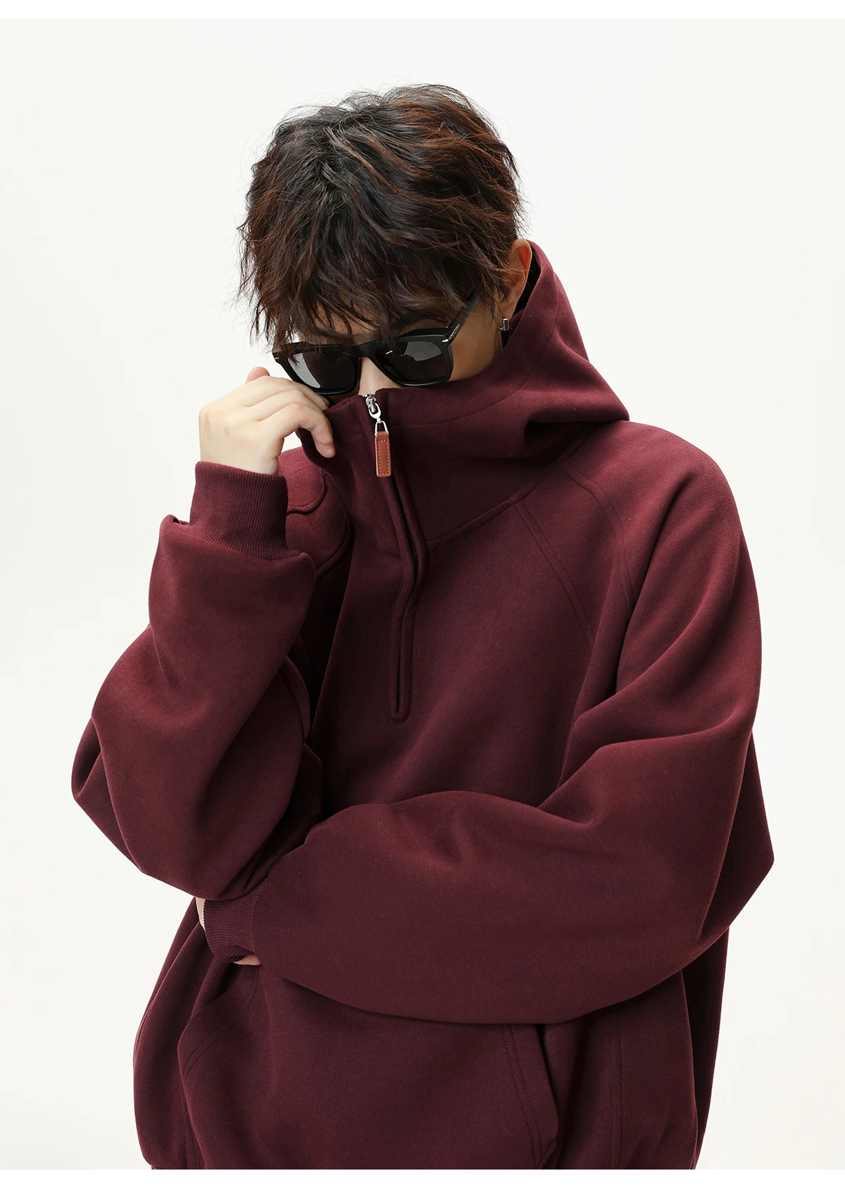 HANGLU 2025 Men Women Heavyweight Half Zip Hoodie Ribbed High Neck Minimalist Streetwear Couple Unisex Pullover Sweatshirt