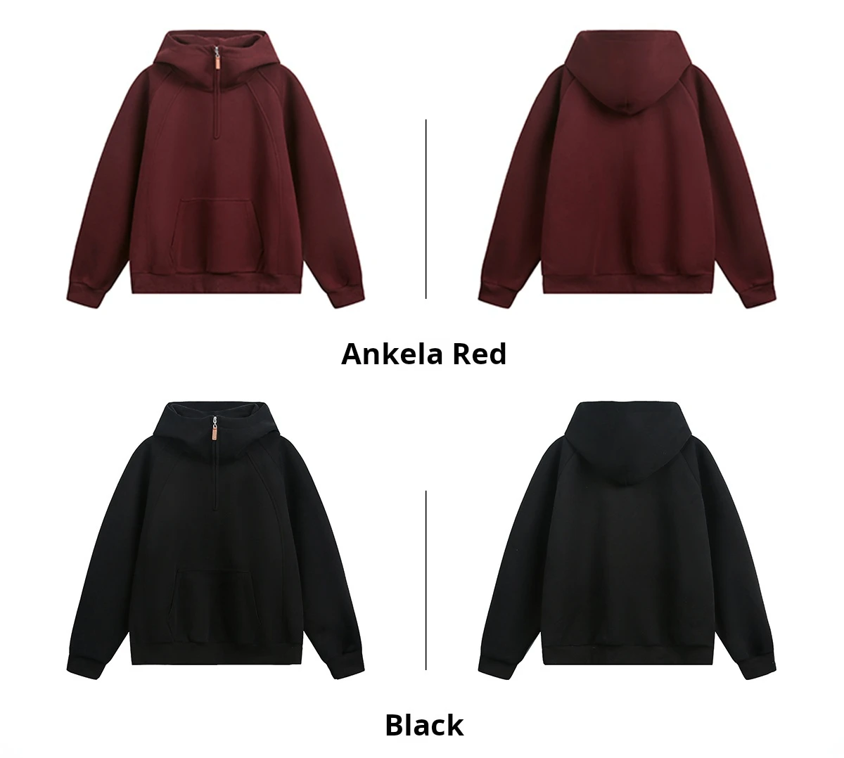 HANGLU 2025 Men Women Heavyweight Half Zip Hoodie Ribbed High Neck Minimalist Streetwear Couple Unisex Pullover Sweatshirt