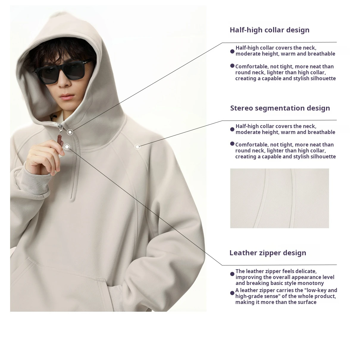 HANGLU 2025 Men Women Heavyweight Half Zip Hoodie Ribbed High Neck Minimalist Streetwear Couple Unisex Pullover Sweatshirt
