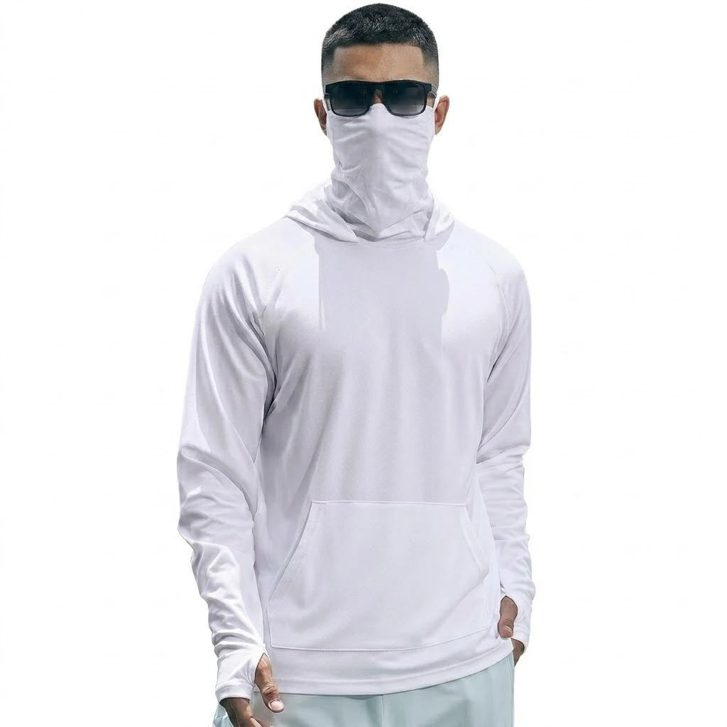Mens UPF50+ Performance T-Shirt Long Sleeve Summer Hoodie Casual Sun Running Quick Dry Shirts Sunscreen Fishing Ice Silk Tops