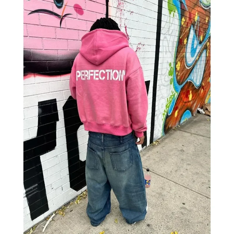 Men 07 Yellow Hoodie American Retro Graphic Print Cotton Thickened Oversized Streetwear Pullover Casual Sweatshirt Fall Winter