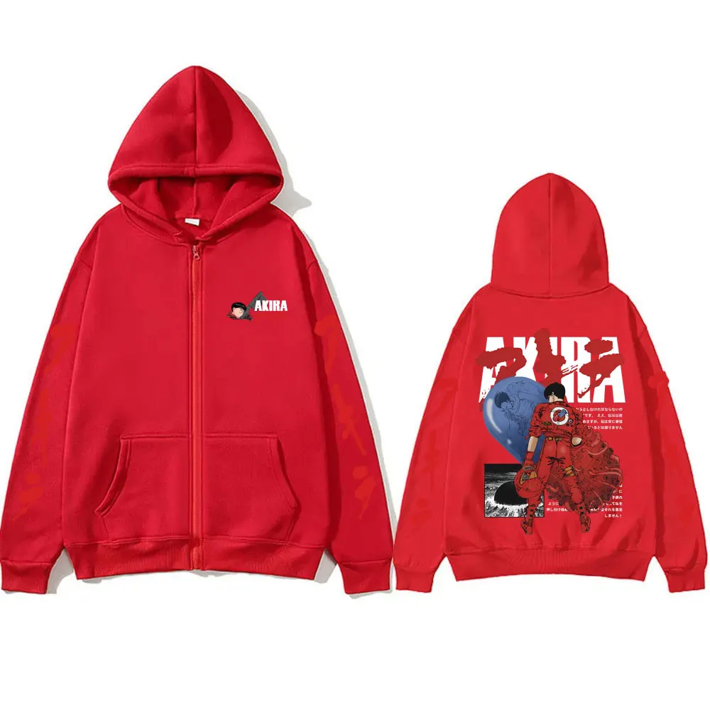 Japanese Science Fiction Cartoon Movie Anime Akira Shotaro Kaneda Merch Zipper Hoodie Men Women Vintage Oversized Zip Up Jacket
