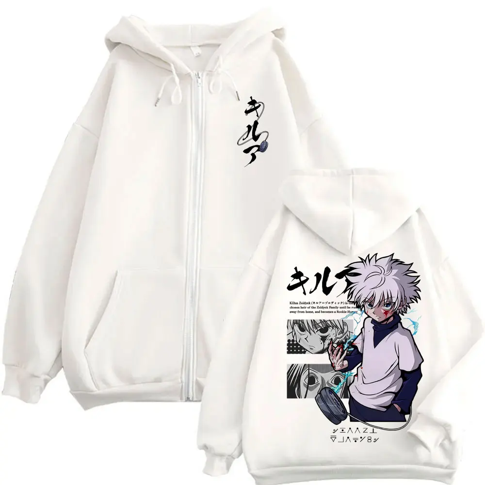 Anime Hunter X Hunter Zipper Hoodie Killua Zoldyck Graphic Hoodies Men Women Vintage Oversized Fleece Cotton Zip Up Jacket Coat