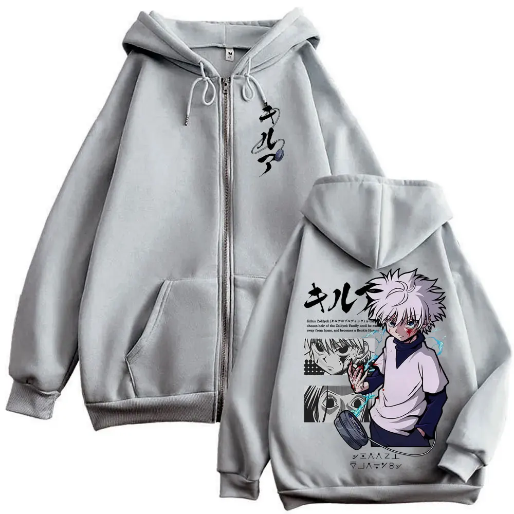 Anime Hunter X Hunter Zipper Hoodie Killua Zoldyck Graphic Hoodies Men Women Vintage Oversized Fleece Cotton Zip Up Jacket Coat