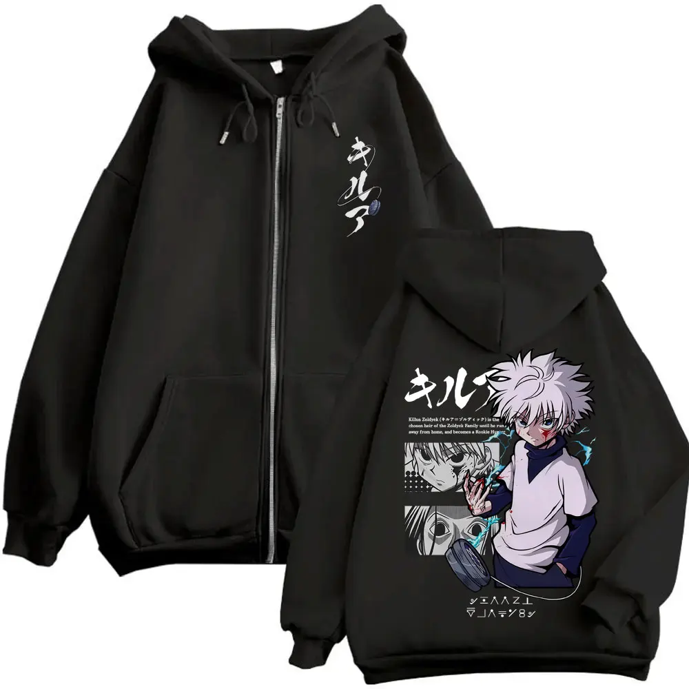Anime Hunter X Hunter Zipper Hoodie Killua Zoldyck Graphic Hoodies Men Women Vintage Oversized Fleece Cotton Zip Up Jacket Coat