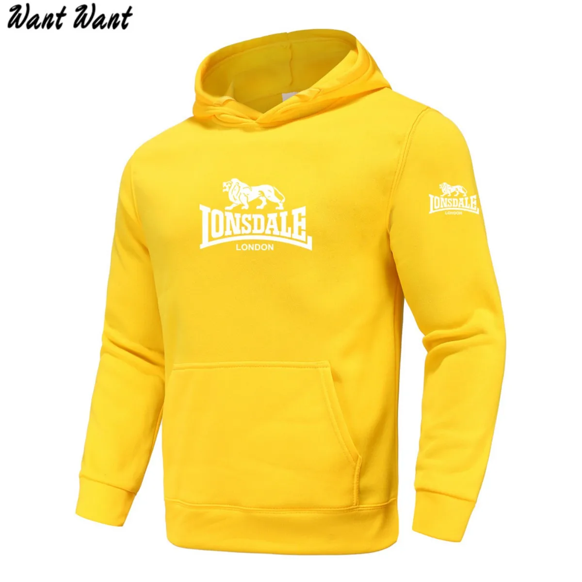 2026 Autumn/Winter New Arrival: LONSDALE Printed Fleece Men's Casual Hoodie, Harajuku Style, Basic Sporty Pullover Hoodie
