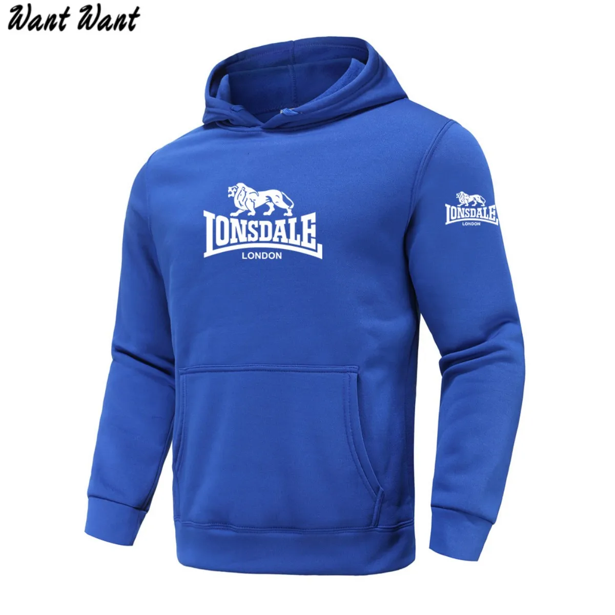 2026 Autumn/Winter New Arrival: LONSDALE Printed Fleece Men's Casual Hoodie, Harajuku Style, Basic Sporty Pullover Hoodie