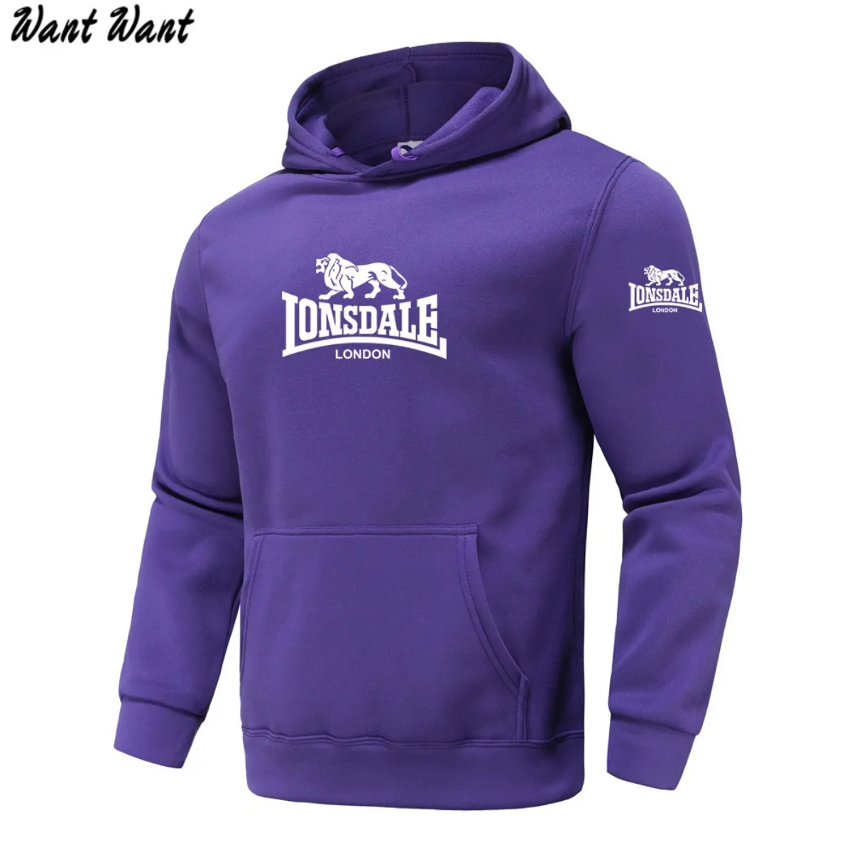 2026 Autumn/Winter New Arrival: LONSDALE Printed Fleece Men's Casual Hoodie, Harajuku Style, Basic Sporty Pullover Hoodie