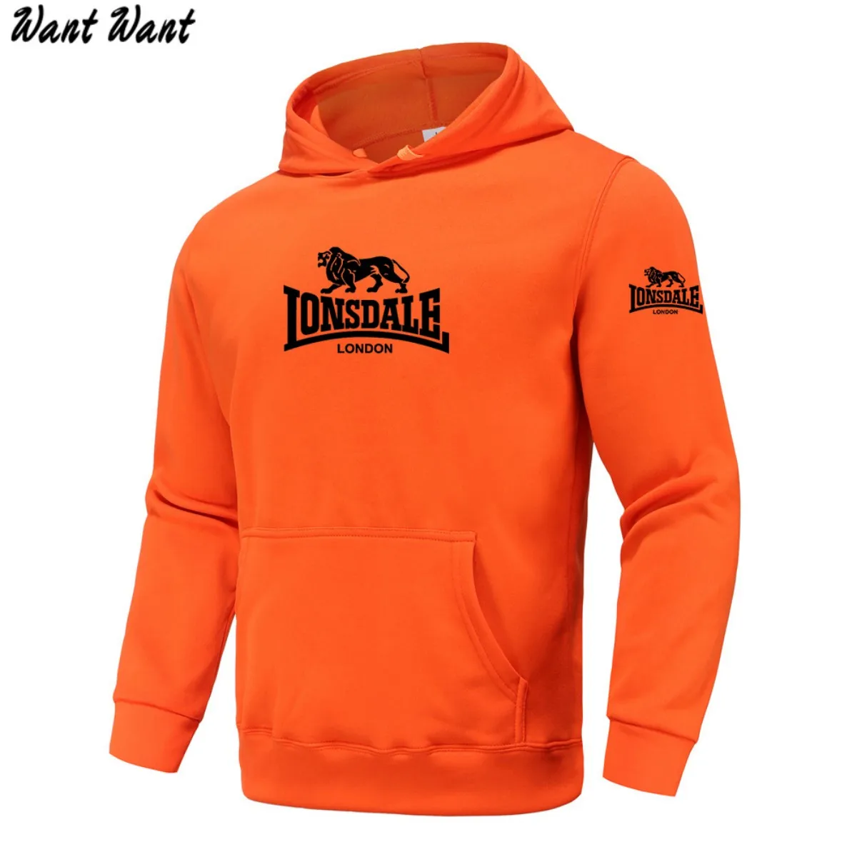 2026 Autumn/Winter New Arrival: LONSDALE Printed Fleece Men's Casual Hoodie, Harajuku Style, Basic Sporty Pullover Hoodie