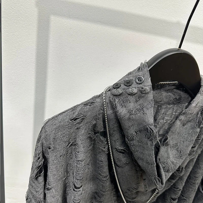 PFNW Men's Darkwear T-shirt Streetwear Breathable Loose High Necked Sweaters Popular Tide Hollow Out Design Spring Tops 21Z2946