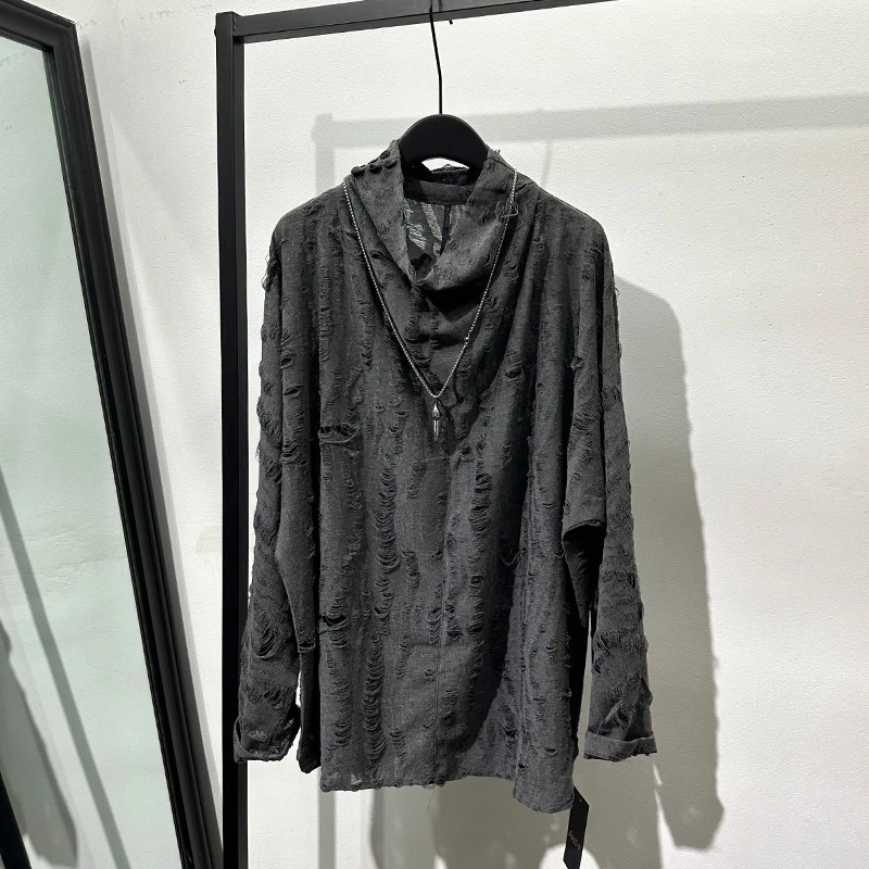 PFNW Men's Darkwear T-shirt Streetwear Breathable Loose High Necked Sweaters Popular Tide Hollow Out Design Spring Tops 21Z2946