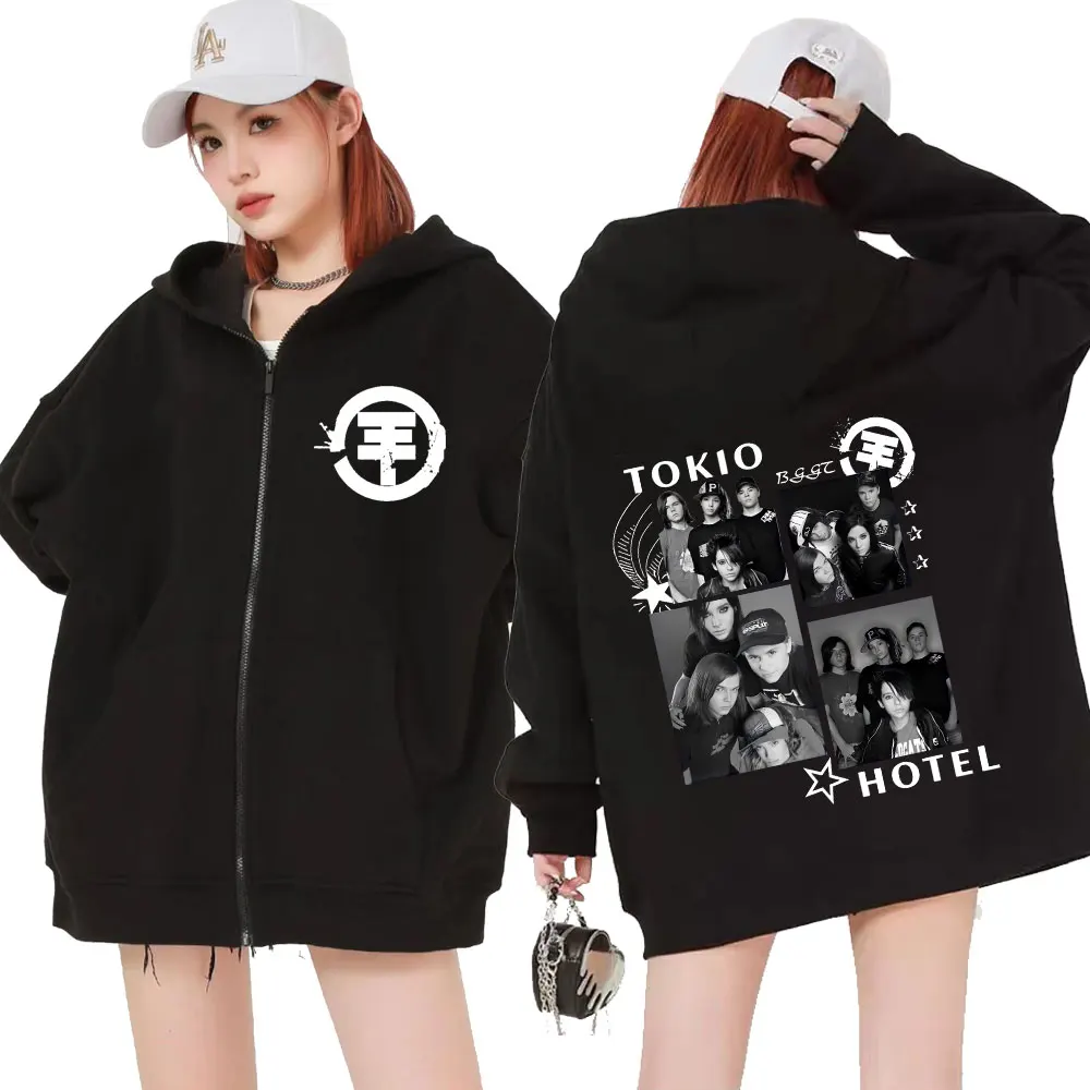Punk Rock Band Tokio Hotel Beyond The World Tour 2023 Zipper Hoodie Men Women Fleece Zip Up Sweatshirt Oversized Jacket Pullover