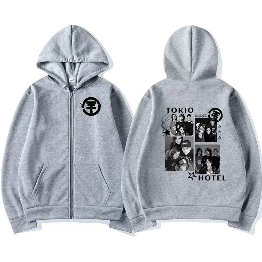 Punk Rock Band Tokio Hotel Beyond The World Tour 2023 Zipper Hoodie Men Women Fleece Zip Up Sweatshirt Oversized Jacket Pullover