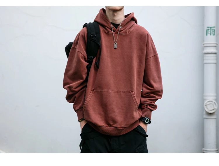 High Quality Vintage Distress Hoodies For Men Siro Spins Double Yarn Couple Sweatshirt Korean Streetwear Hip Hop Pullover Male