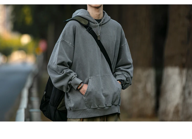High Quality Vintage Distress Hoodies For Men Siro Spins Double Yarn Couple Sweatshirt Korean Streetwear Hip Hop Pullover Male
