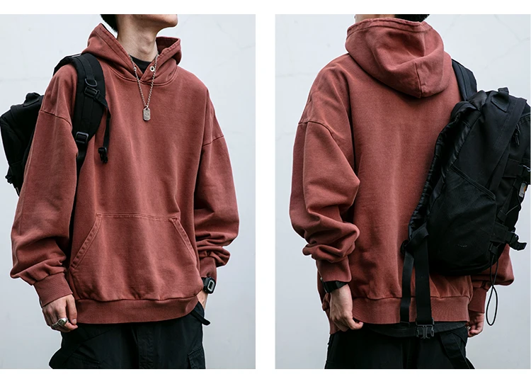 High Quality Vintage Distress Hoodies For Men Siro Spins Double Yarn Couple Sweatshirt Korean Streetwear Hip Hop Pullover Male