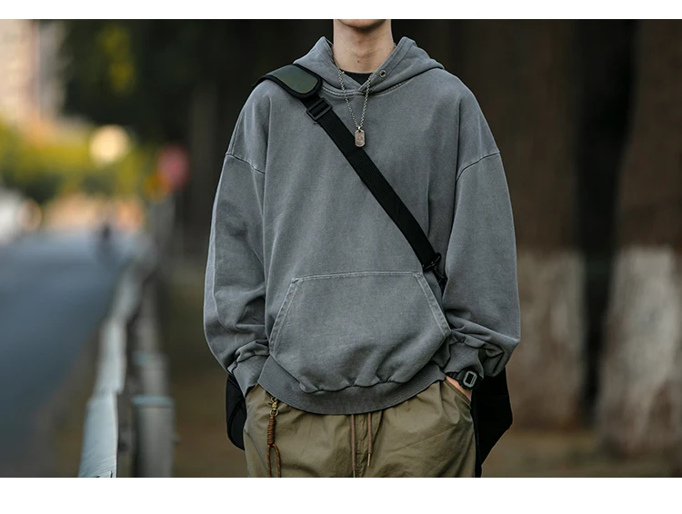 High Quality Vintage Distress Hoodies For Men Siro Spins Double Yarn Couple Sweatshirt Korean Streetwear Hip Hop Pullover Male