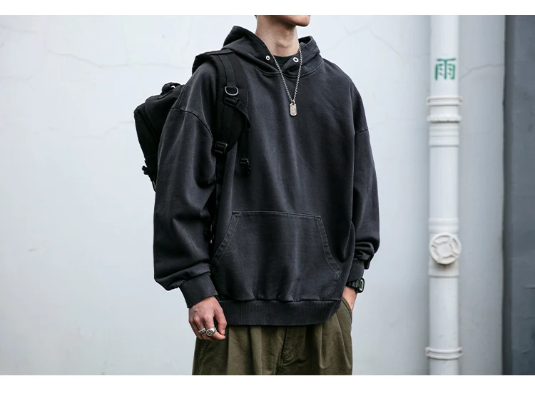 High Quality Vintage Distress Hoodies For Men Siro Spins Double Yarn Couple Sweatshirt Korean Streetwear Hip Hop Pullover Male