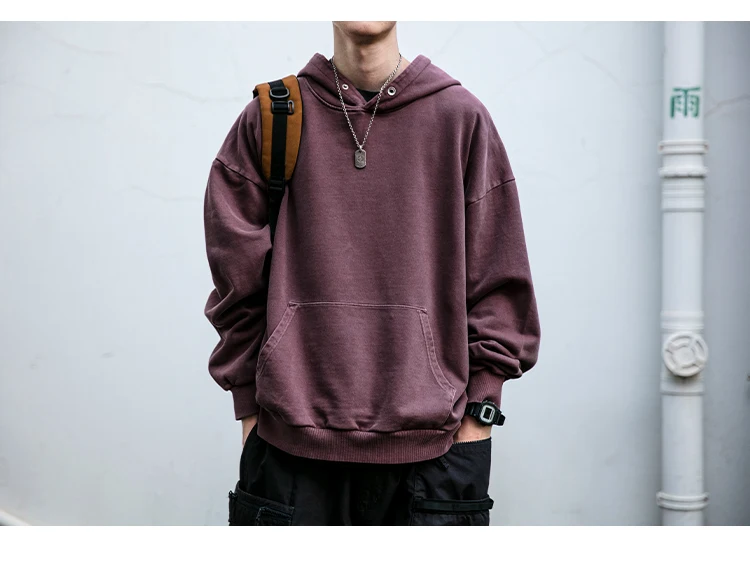 High Quality Vintage Distress Hoodies For Men Siro Spins Double Yarn Couple Sweatshirt Korean Streetwear Hip Hop Pullover Male