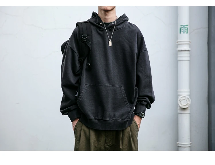 High Quality Vintage Distress Hoodies For Men Siro Spins Double Yarn Couple Sweatshirt Korean Streetwear Hip Hop Pullover Male