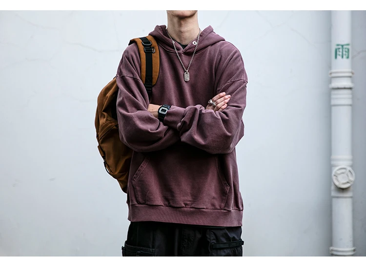 High Quality Vintage Distress Hoodies For Men Siro Spins Double Yarn Couple Sweatshirt Korean Streetwear Hip Hop Pullover Male