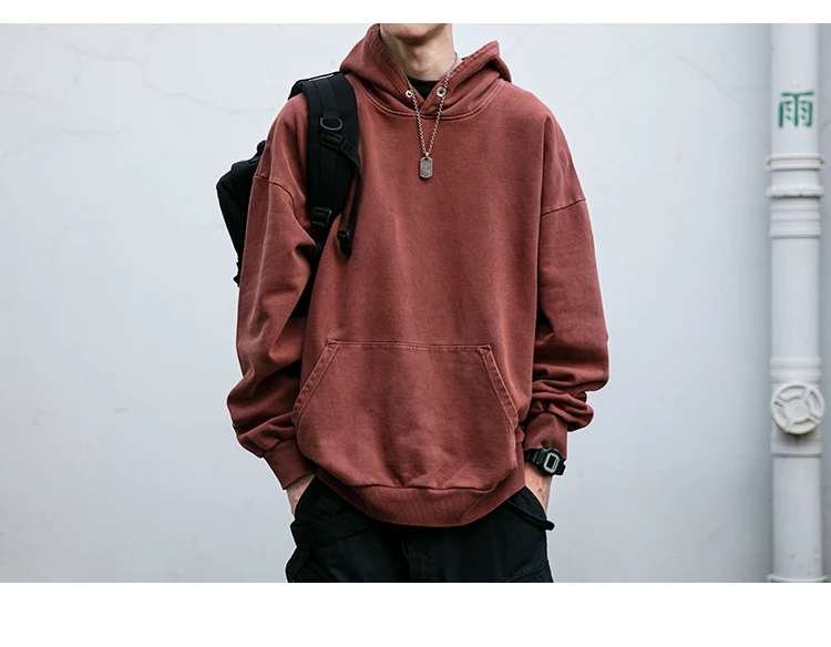 High Quality Vintage Distress Hoodies For Men Siro Spins Double Yarn Couple Sweatshirt Korean Streetwear Hip Hop Pullover Male