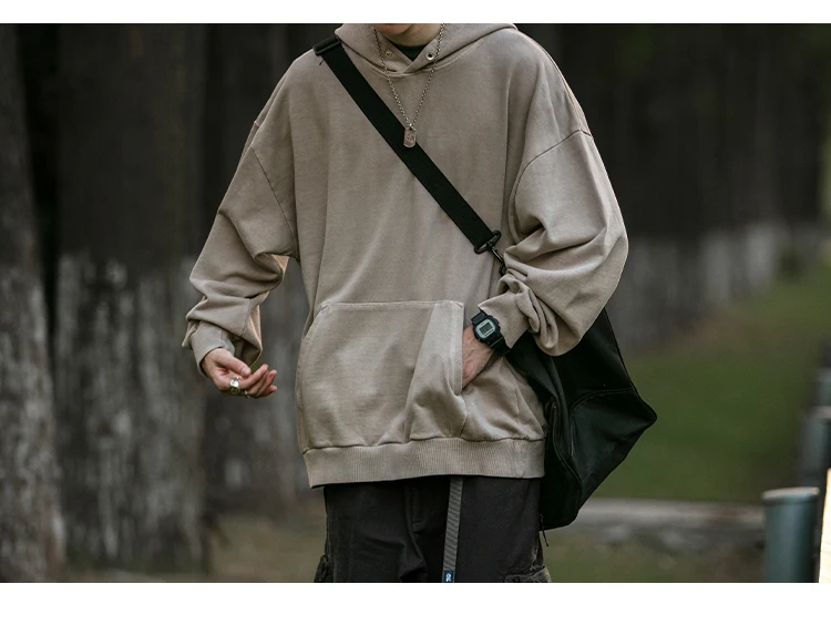 High Quality Vintage Distress Hoodies For Men Siro Spins Double Yarn Couple Sweatshirt Korean Streetwear Hip Hop Pullover Male