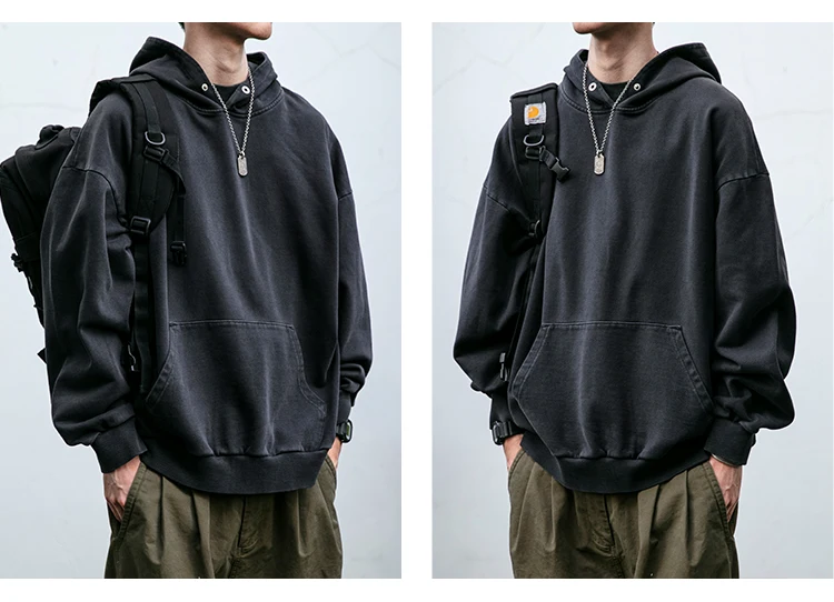 High Quality Vintage Distress Hoodies For Men Siro Spins Double Yarn Couple Sweatshirt Korean Streetwear Hip Hop Pullover Male