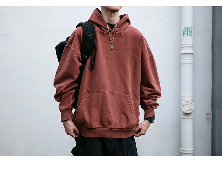 High Quality Vintage Distress Hoodies For Men Siro Spins Double Yarn Couple Sweatshirt Korean Streetwear Hip Hop Pullover Male