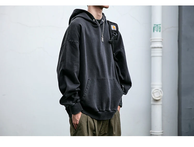 High Quality Vintage Distress Hoodies For Men Siro Spins Double Yarn Couple Sweatshirt Korean Streetwear Hip Hop Pullover Male