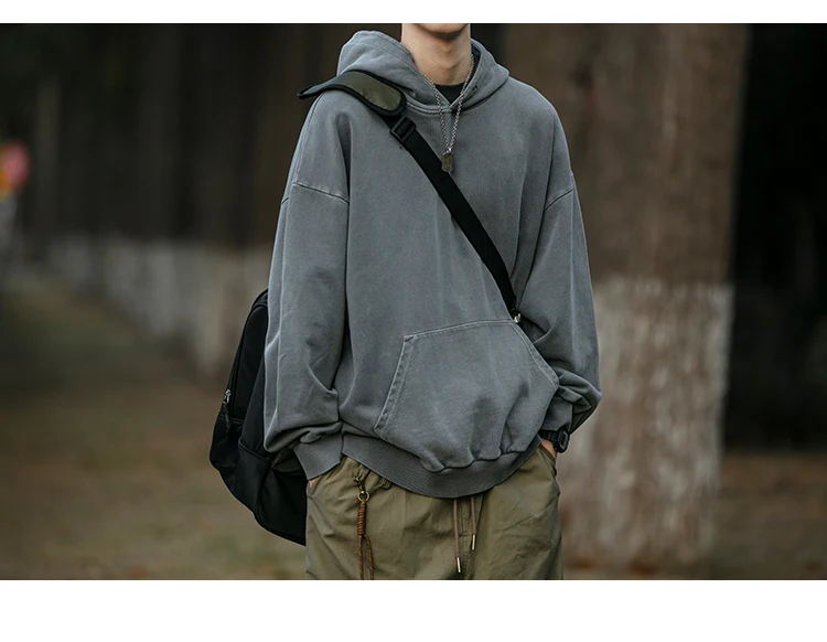 High Quality Vintage Distress Hoodies For Men Siro Spins Double Yarn Couple Sweatshirt Korean Streetwear Hip Hop Pullover Male