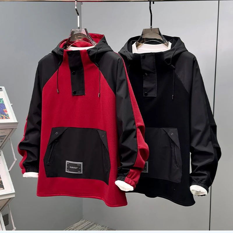 American style multi pocket workwear hooded sweatshirt men autumn casual sports oversized sweatshirt trendy 13xl 190kg 12XL 10XL