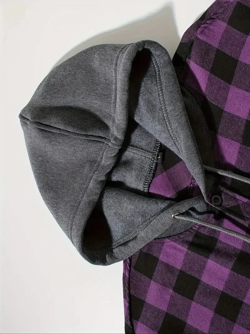 Spring Autumn Men Hoodie Sweatshirt Classic Plaid Casual Button Hooded Long Sleeve Coat Double Pockets Hoodie Men Cardigan Tops