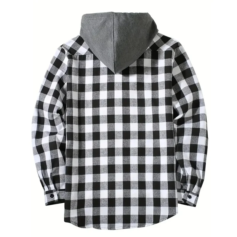 Spring Autumn Men Hoodie Sweatshirt Classic Plaid Casual Button Hooded Long Sleeve Coat Double Pockets Hoodie Men Cardigan Tops