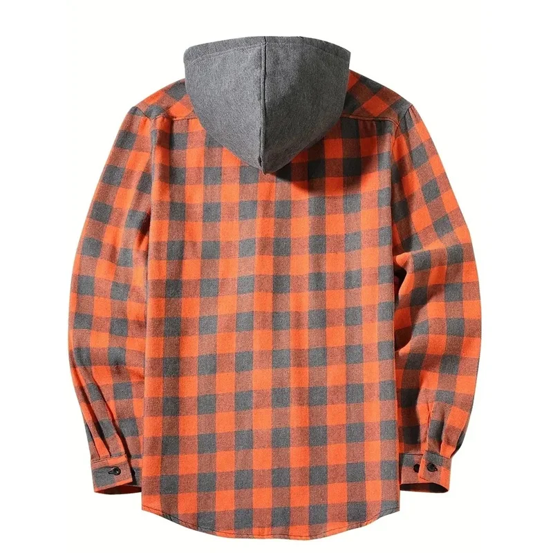 Spring Autumn Men Hoodie Sweatshirt Classic Plaid Casual Button Hooded Long Sleeve Coat Double Pockets Hoodie Men Cardigan Tops