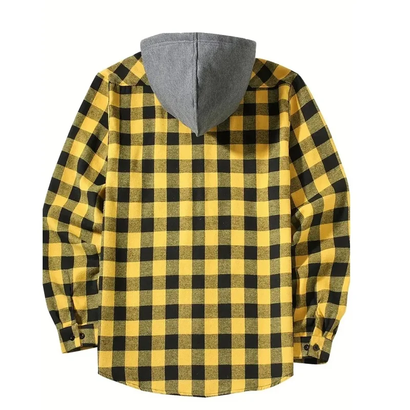 Spring Autumn Men Hoodie Sweatshirt Classic Plaid Casual Button Hooded Long Sleeve Coat Double Pockets Hoodie Men Cardigan Tops