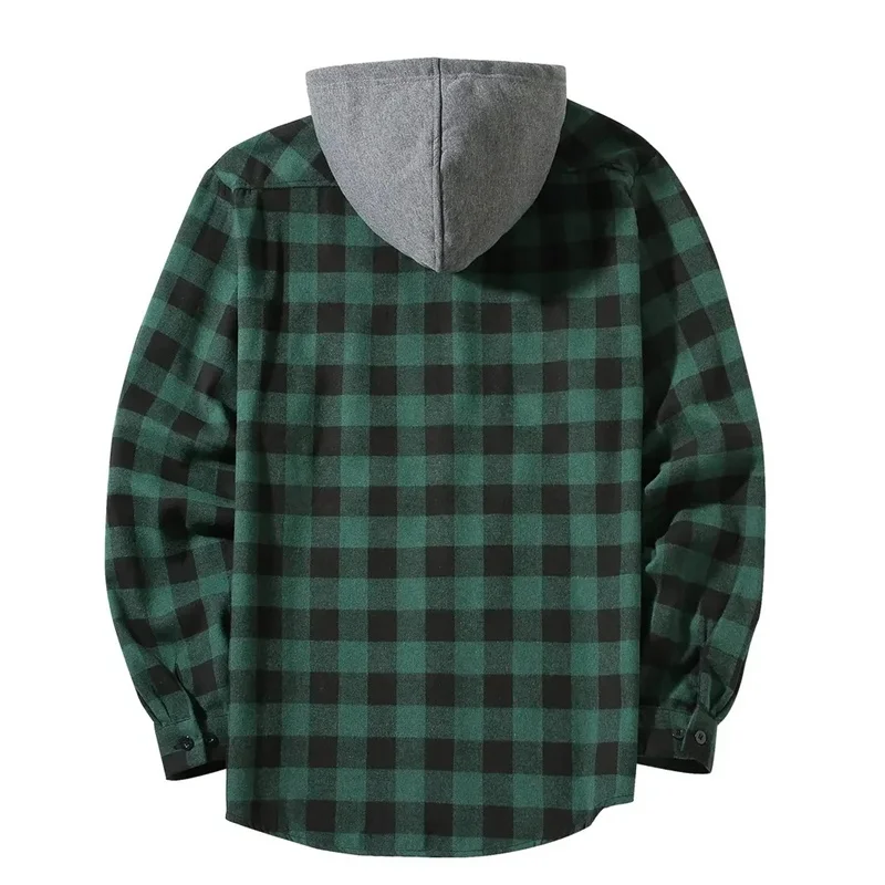 Spring Autumn Men Hoodie Sweatshirt Classic Plaid Casual Button Hooded Long Sleeve Coat Double Pockets Hoodie Men Cardigan Tops